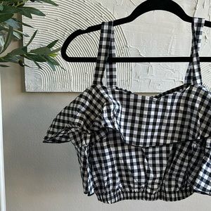 Gingham off shoulder crop top
